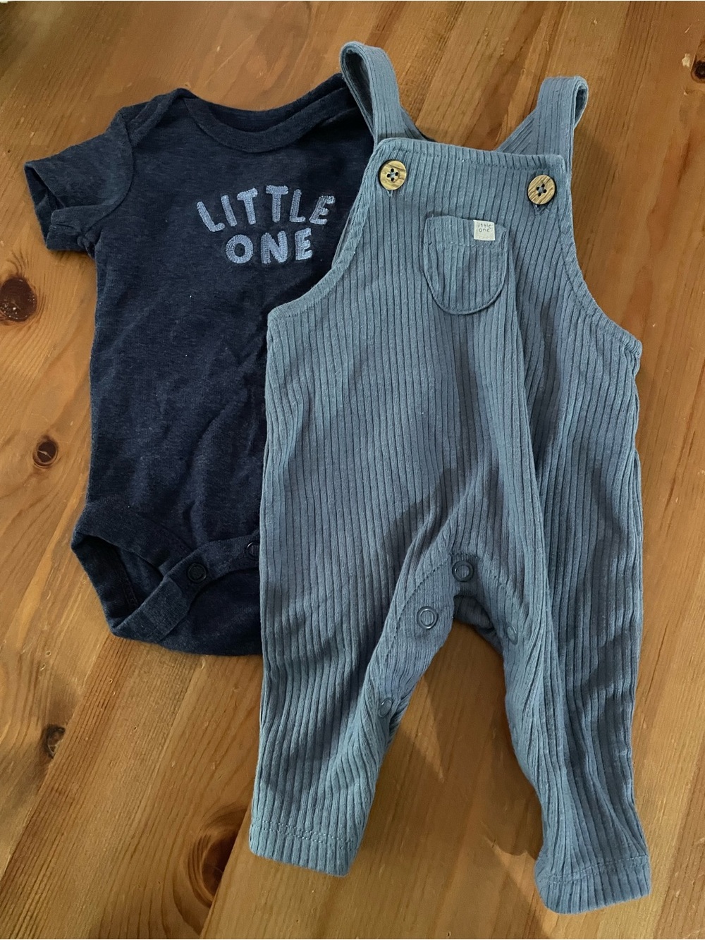 Carter's Navy Bodysuit with Dusty Blue Ribbed Overalls
